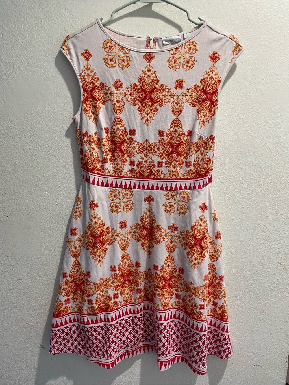 🌟 New York & Company Boho Medallion Geometric Fit & Flare Dress M
